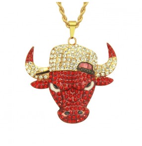 Rapper singers gogo dancers jazz hiphop dance necklace for men youth Diamond-encrusted bull head pendant accessory personality Minotaur punk necklace pendant